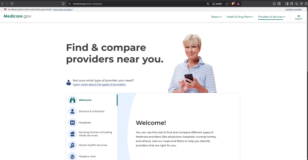how to search medicare.gov for care professionals